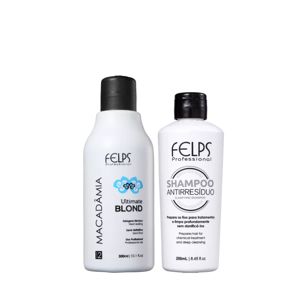 Felps Macadâmia Ultimate Blond Selagem Térmica 300ml + Shampoo Anti Residuo