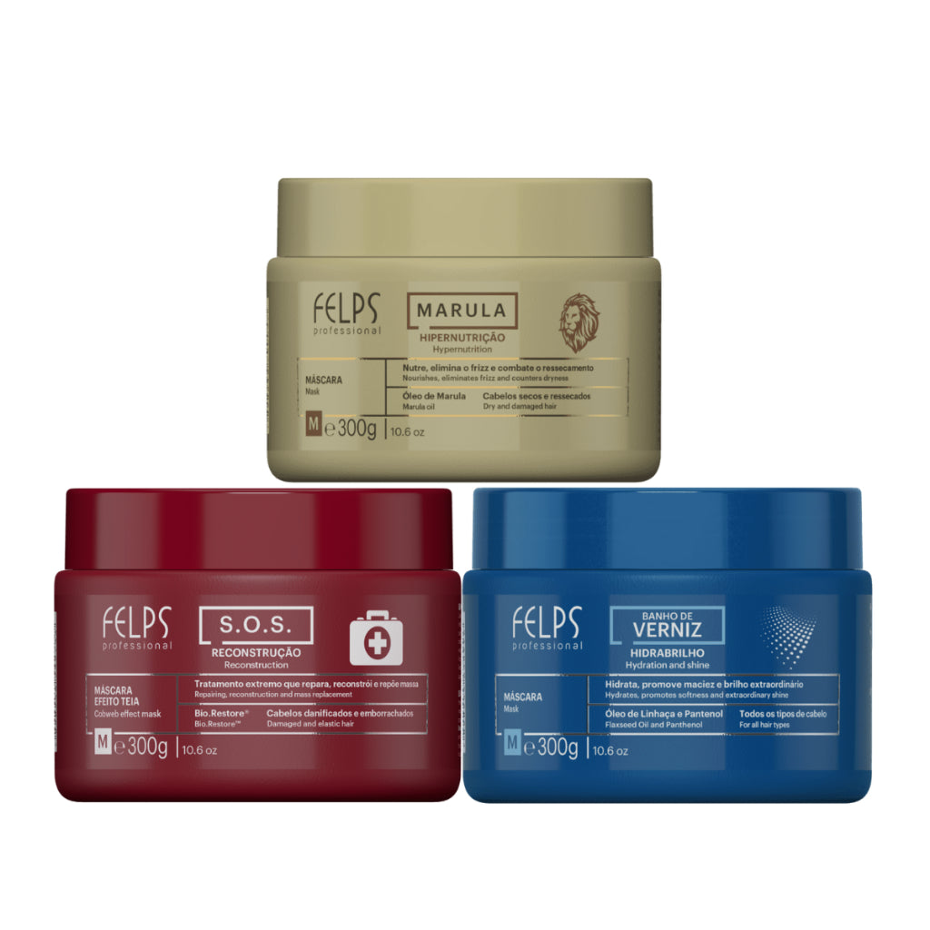 Felps Cronograma Capilar Sos + Banho De Verniz + Marula 300g