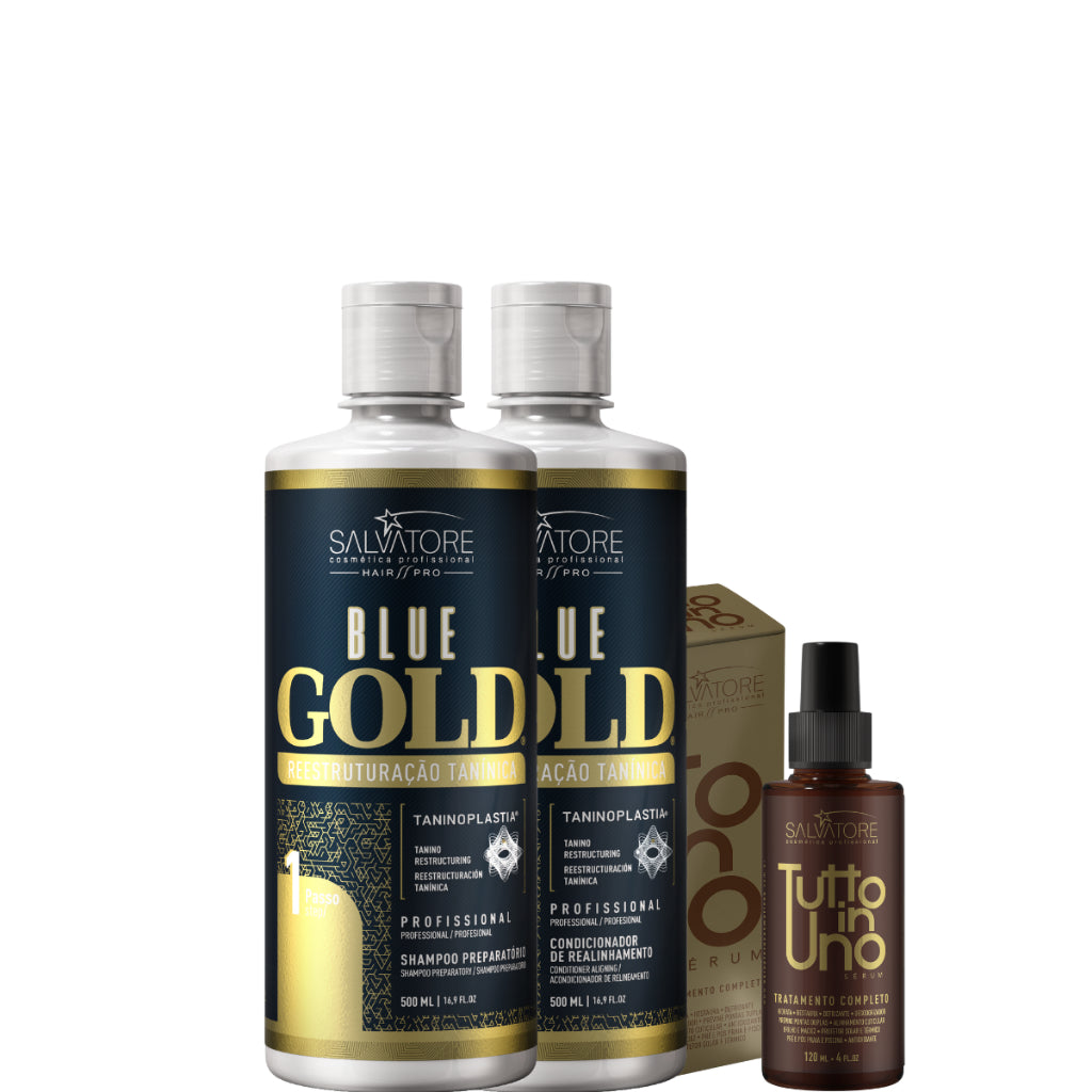 Kit Blue Gold Shampoo e Condicionador + Sérum Tutto in Uno Creme Praia e Piscina