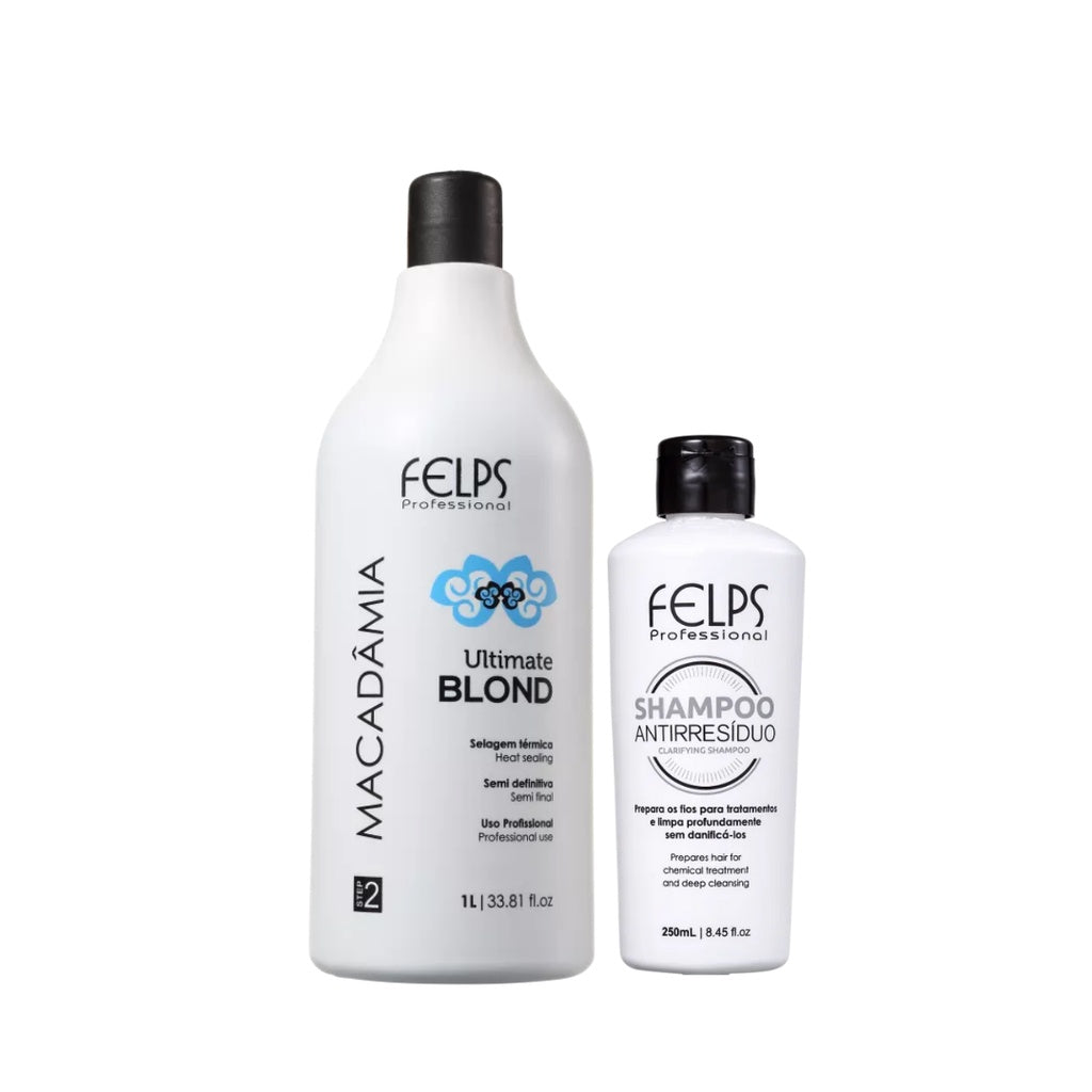 Felps Macadâmia Ultimate Blond Selagem Térmica 1 Litro + Shampoo Antirresiduo 250 ml