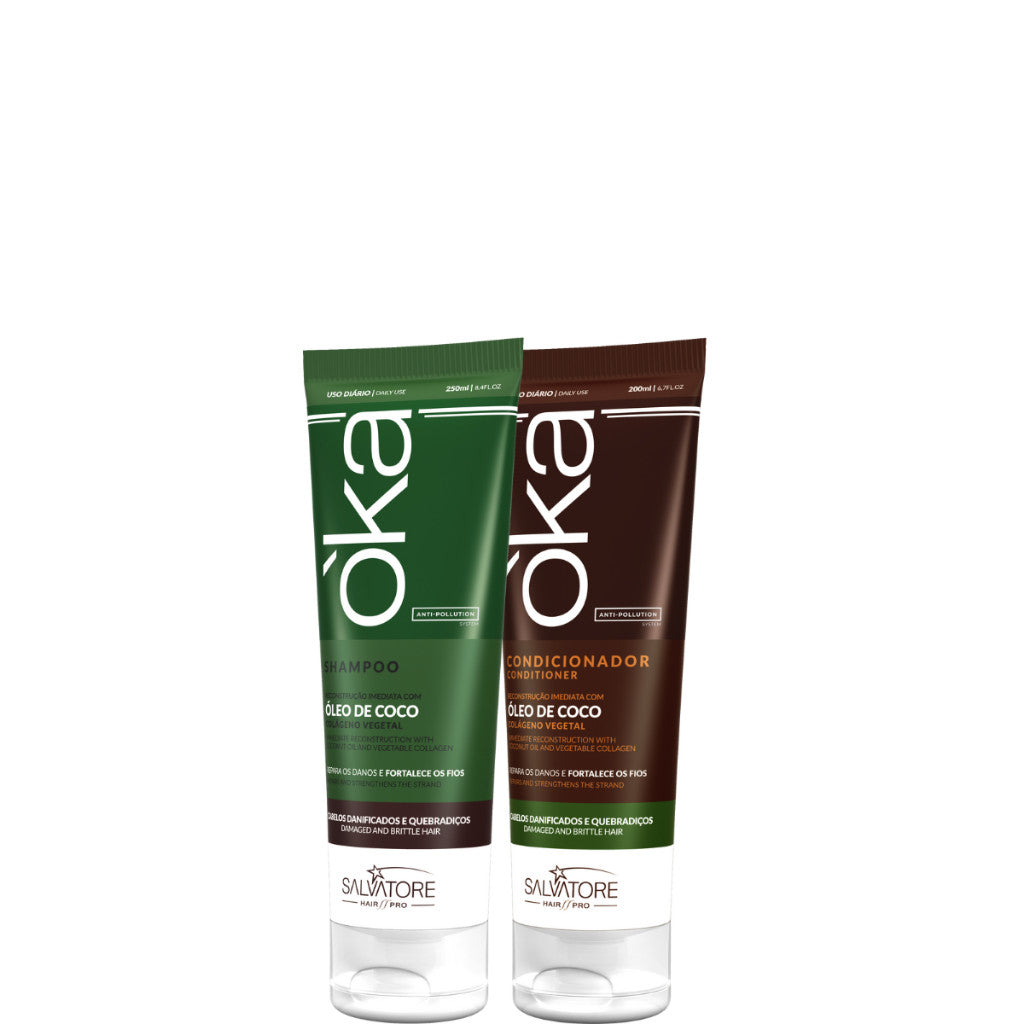 Kit Oka Salvatore: Shampoo 250ml + Condicionador 200ml com Óleo de Coco para Hidratação Intensa