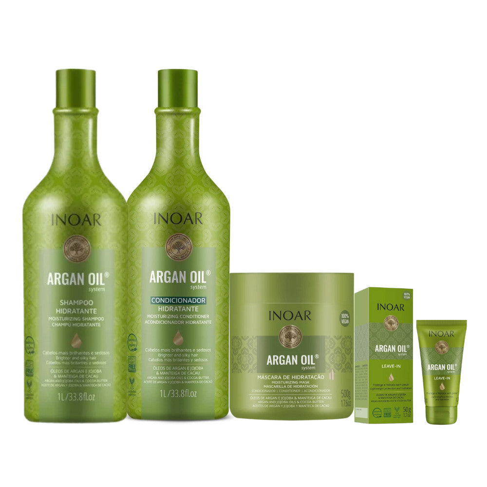 KIT INOAR ARGAN OIL SHAMPOO+CONDICIONADOR 1L+MÁSCARA 500G+LEAVE-IN 50G