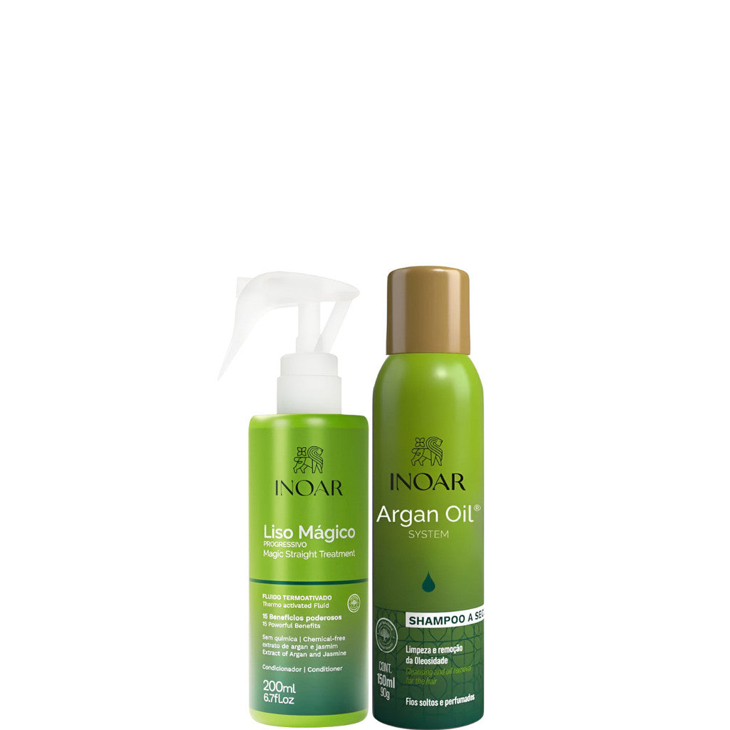 Inoar Argan Shampoo A Seco 150ml + Liso Magico Fluído 200ml