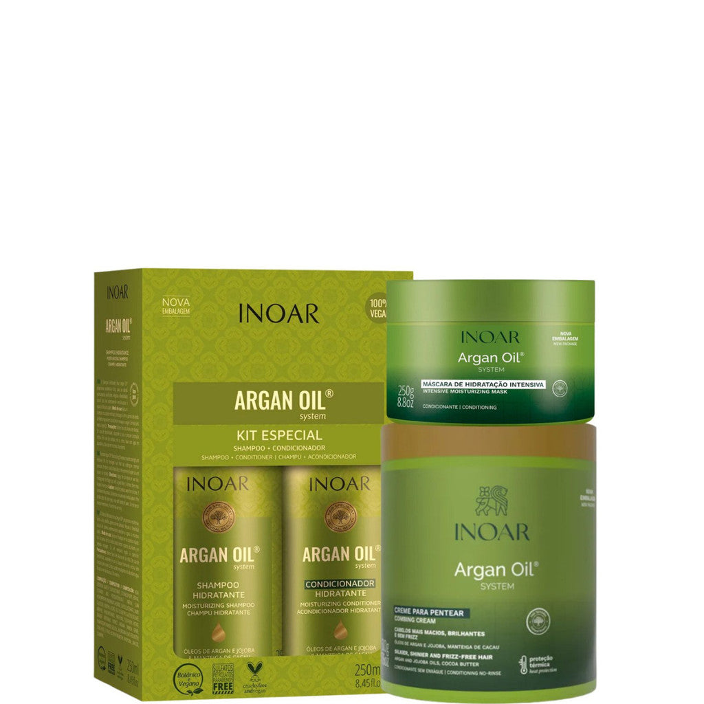 Inoar Argan Oil Kit Duo 250ml + Máscara 250g + Creme 500g