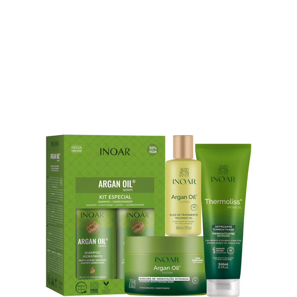 Inoar Kit Argan 2x250ml + Thermoliss + Masc 250g + Oleo 60ml